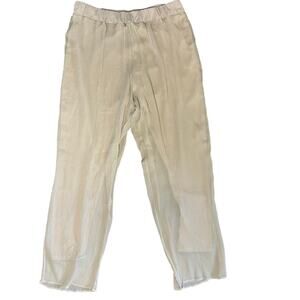 Soft Surroundings 100% Silk Large Straight Leg High Rise Pull On Beige Tan Pants